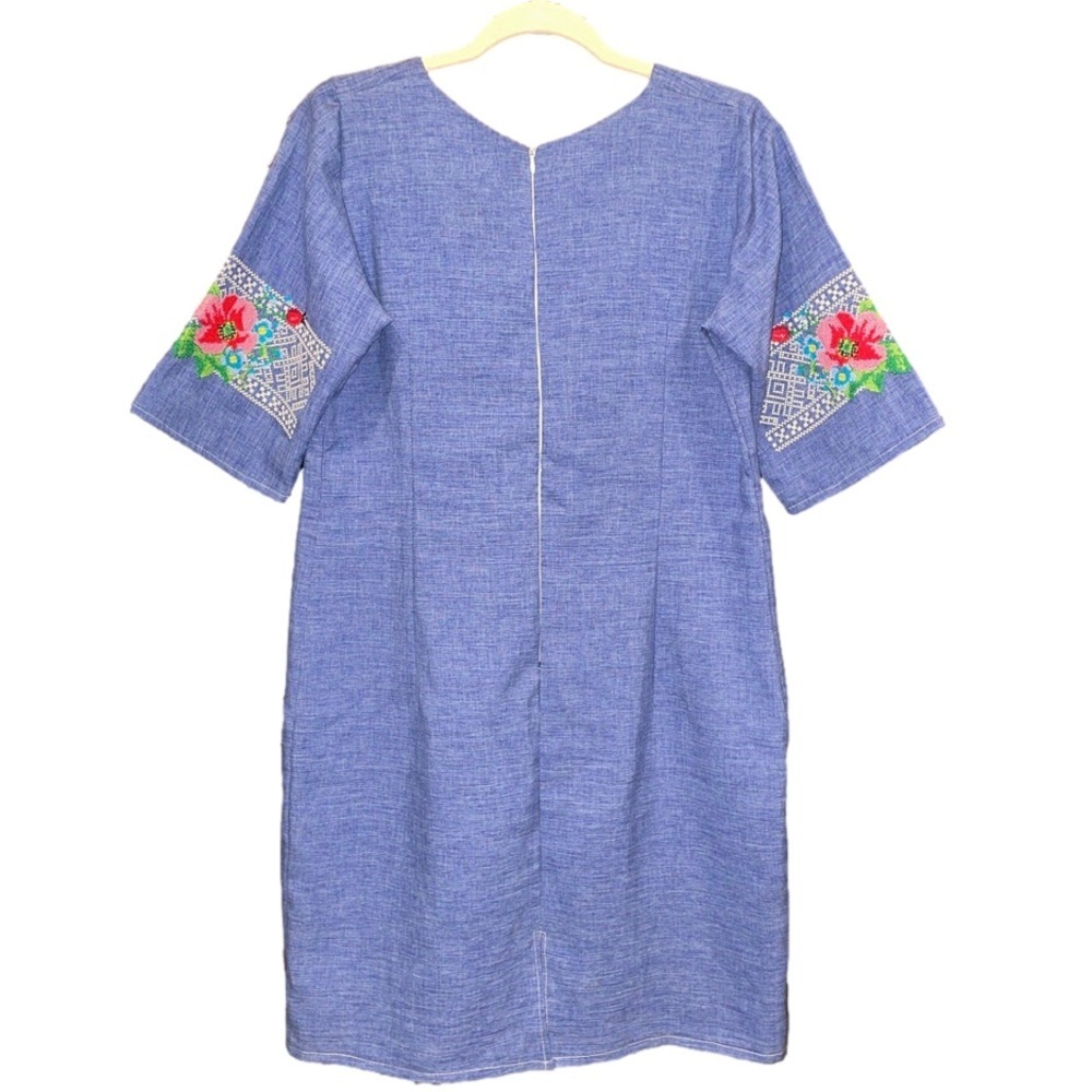 Vintage handmade embroidered short sleeve dress zip back. E5 - Picture 3 of 7